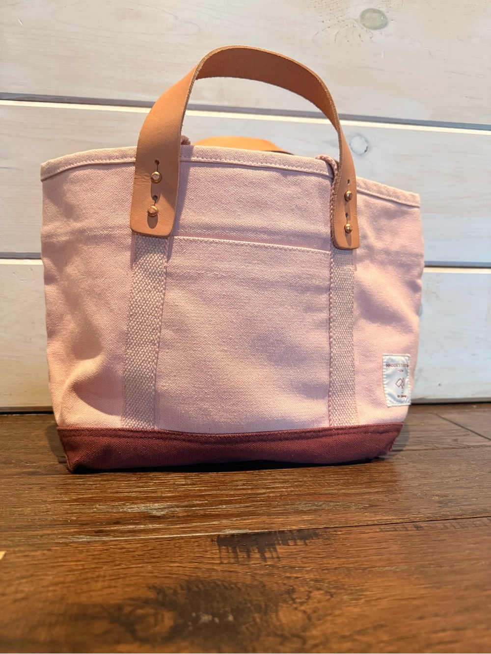 IMMODEST COTTON LUNCH Tote Bag - Pink and Burgundy with Leather Handles